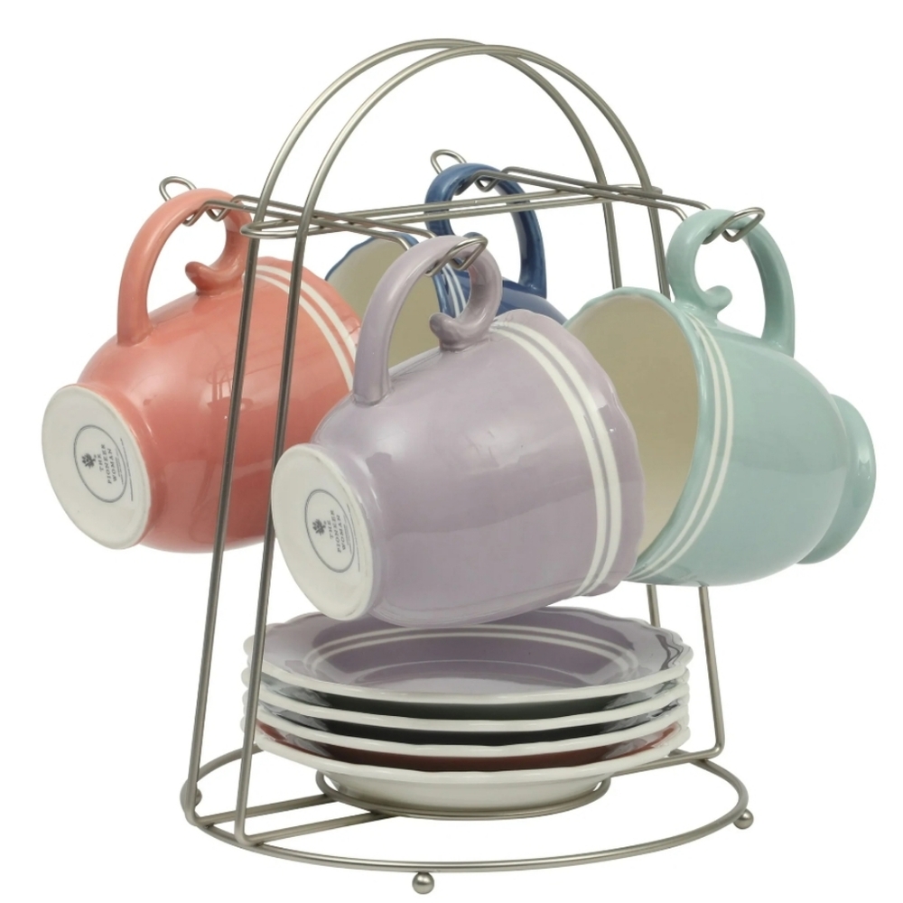💕 2025 The Pioneer Woman Ainsley 9 Piece Appetizer Plates & Mug Set with Rack